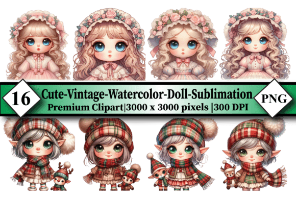 Download Cute Vintage Watercolor Doll Sublimation - Vintage Collection