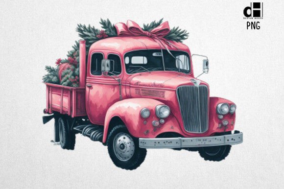 Download Pink Christmas Truck Vintage Clipart PNG - Vintage clipart Collection