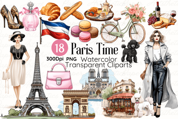 Download Paris Time in France Sublimation Clipart - Paris Collection