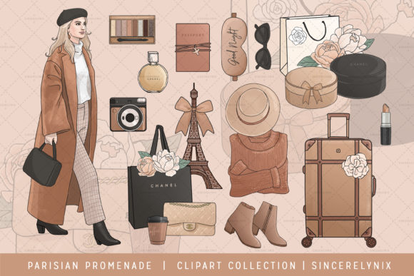 Download Parisian Promenade Fashion Girl Clip Art - Paris Collection