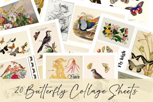 Download Vintage Butterfly Ephemera Collages - Vintage Collection
