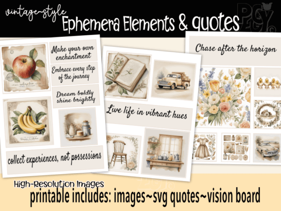 Download Vintage Ephemera Vision Board Set &amp; SVG - Vintage Collection