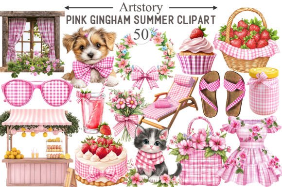 Download Bohemian Pink Gingham Summer Clipart - Premium Resources