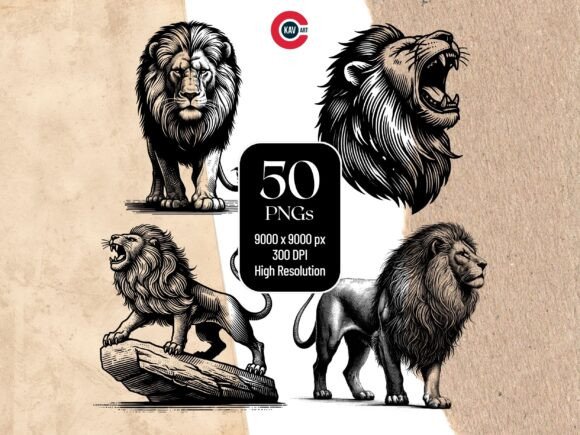 Download Angry Lion Roaring Vintage Style Clipart - Vintage Collection