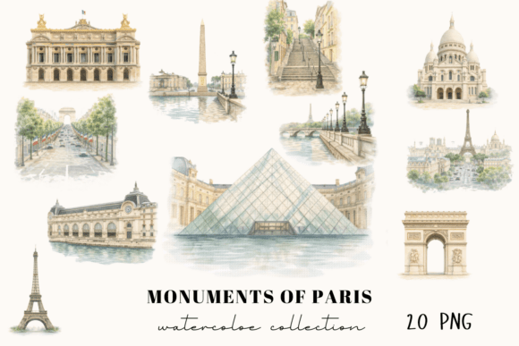 Download Paris Watercolor Clipart Bundle, Travel - Paris Collection