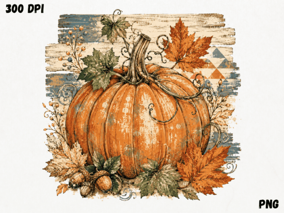 Download Vintage Rustic Pumpkin Watercolor PNG, a - Vintage Collection
