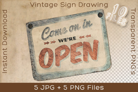 Download Store Open Sign Vintage Art Drawing - Premium Bundle